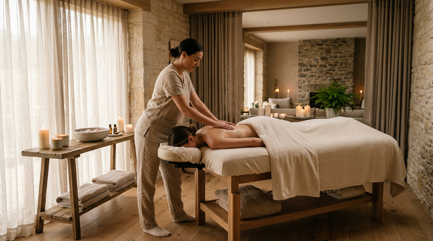 A peaceful massage treatment in a softly lit spa
